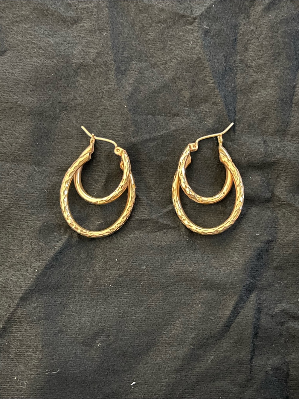 Vintage 14k Yellow Gold Teardrop Double Hoops Diamond Cut 3.69 Grams